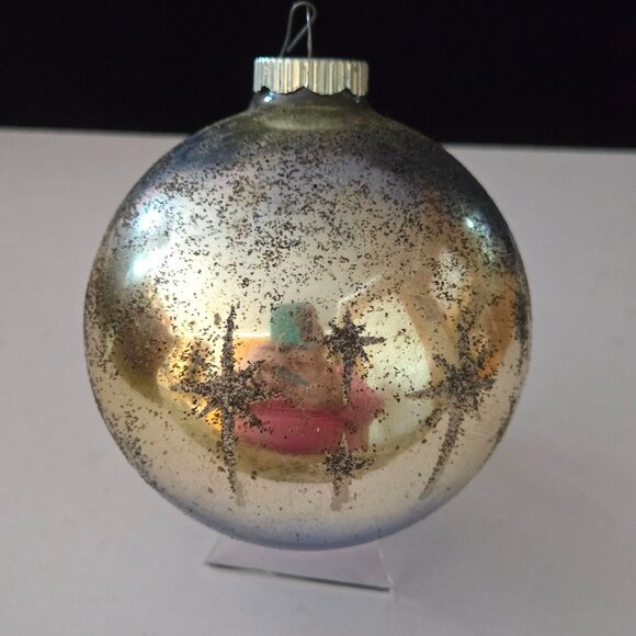 Vintage Shiny Brite Glass Christmas Ornament Blue & Silver Reflective Finish Mad - Picture 5 of 5